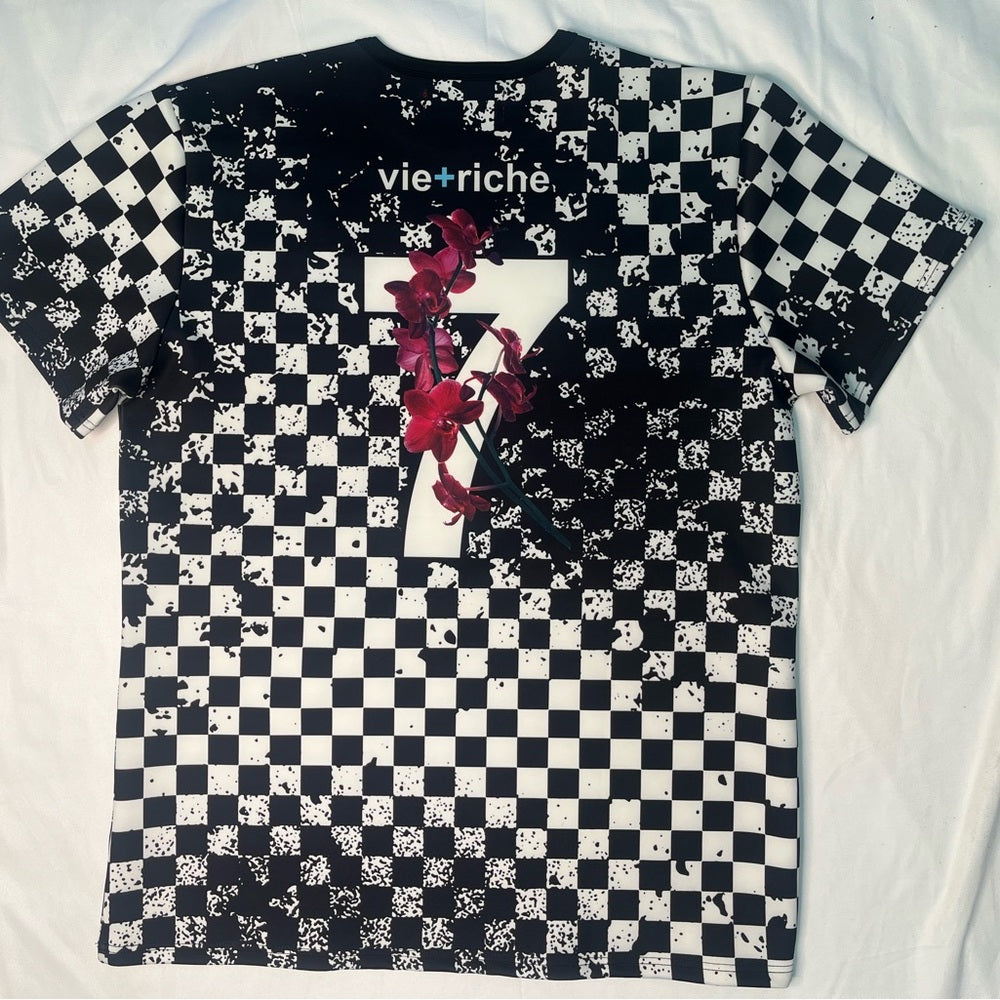 Sz 3xl Black and White Checkered Graphic T-Shirt