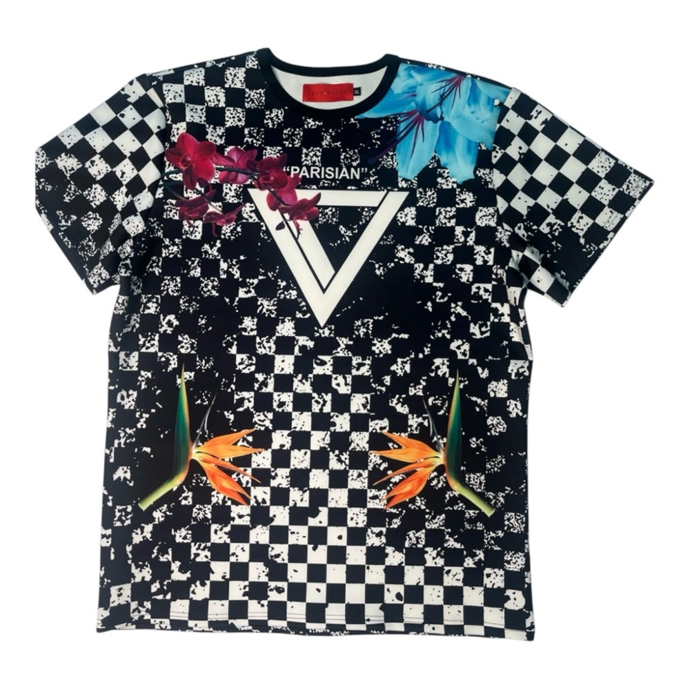 Sz 3xl Black and White Checkered Graphic T-Shirt