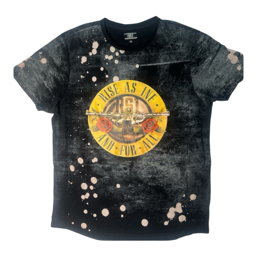 Sz 5xl Black Graphic T-Shirt with Yellow and Red Design