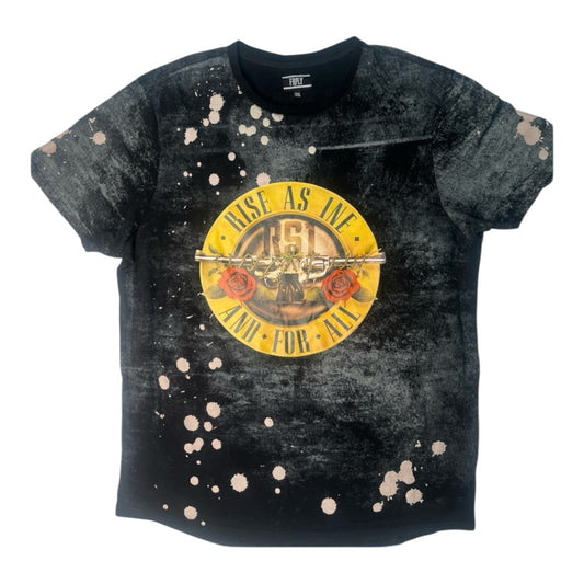 Sz 5xl Black Graphic T-Shirt with Yellow and Red Design