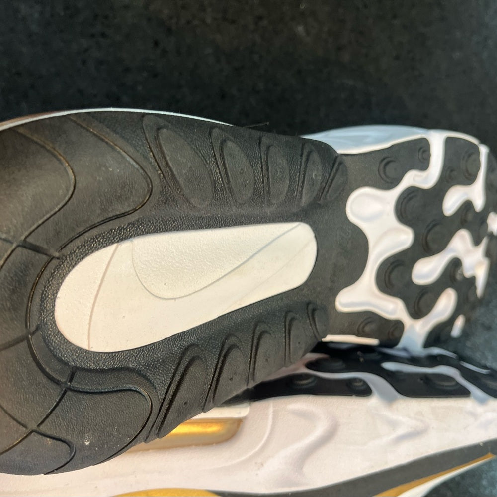 Sz 11 Nike Air Max React in Black, White, and Gold