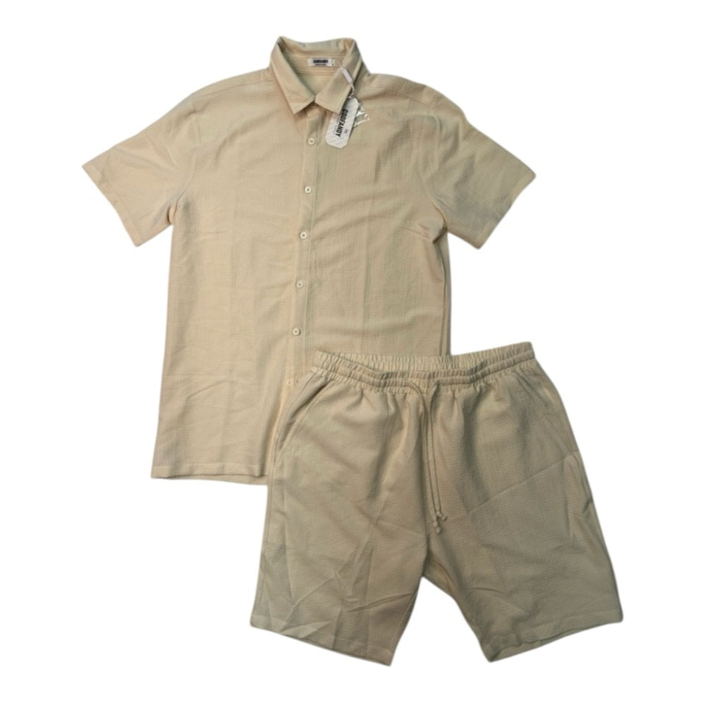 Beige Short Sleeve Shirt and Shorts Set