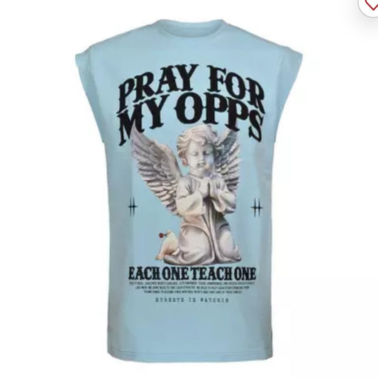 Streetz Iz Watchin Men's Pray For My Opps Muscle Tee - Light Blue