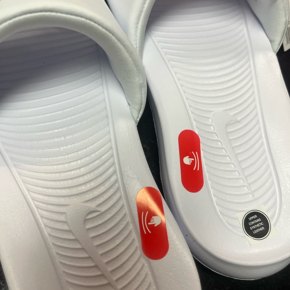 Nike White and Black Slide Sandals