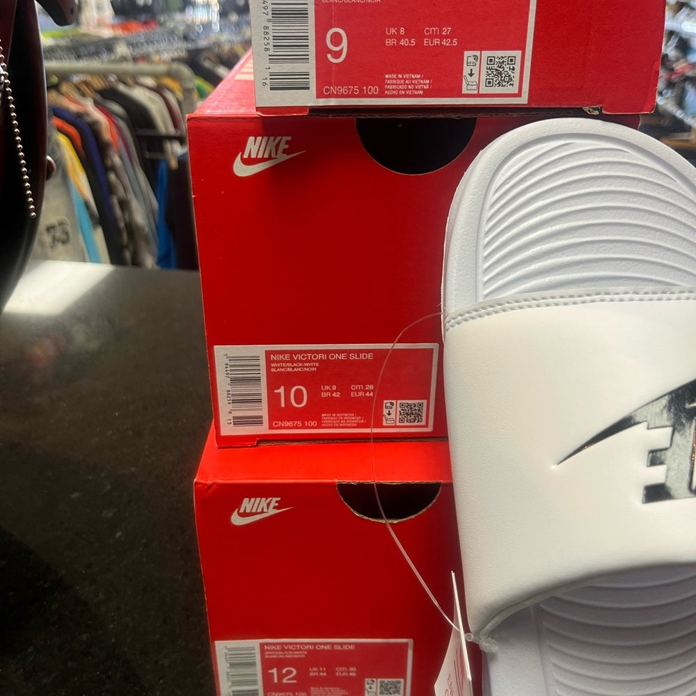 Nike White and Black Slide Sandals