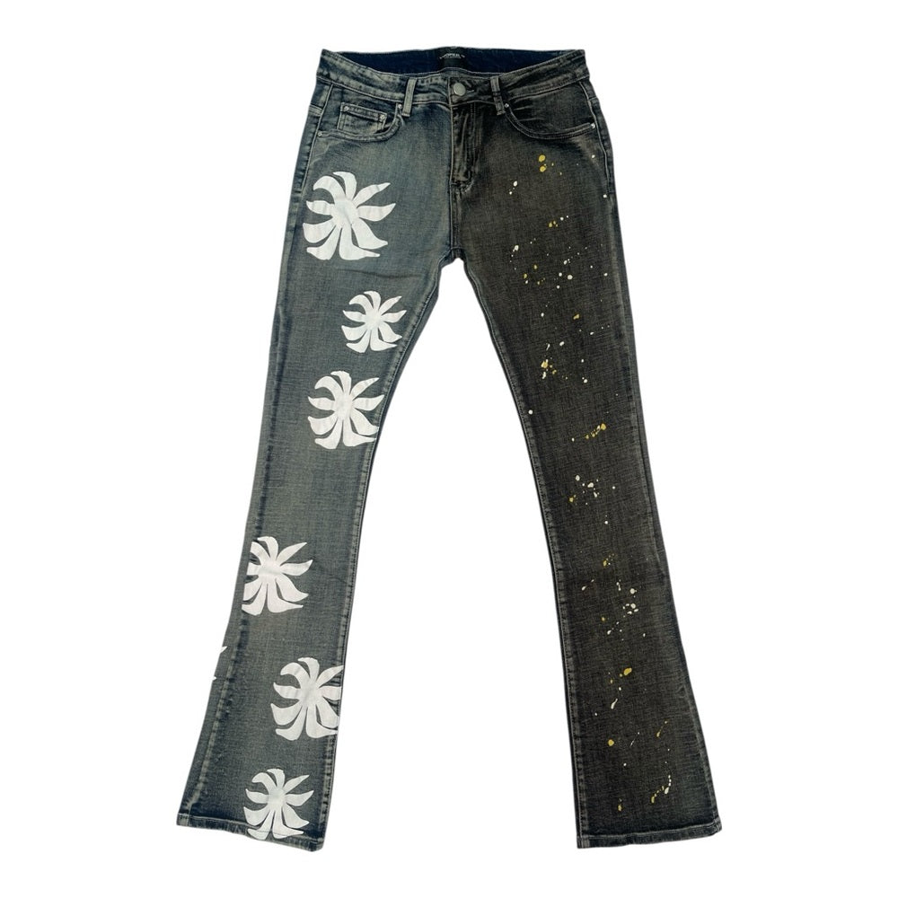Malibu Graphic Stack Jeans with Gold Splatter Details