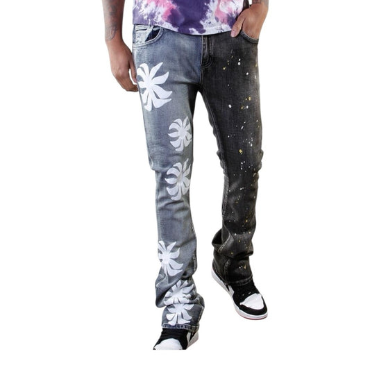 Malibu Graphic Stack Jeans with Gold Splatter Details