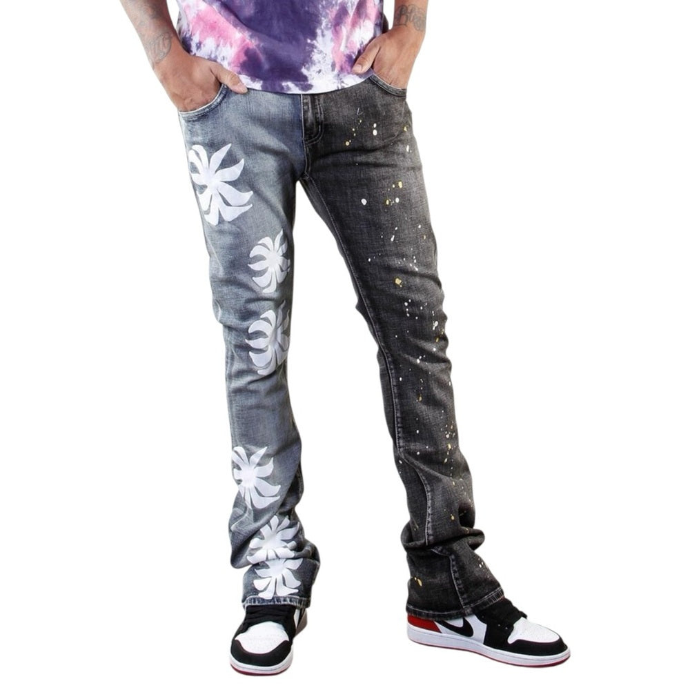 Malibu Graphic Stack Jeans with Gold Splatter Details