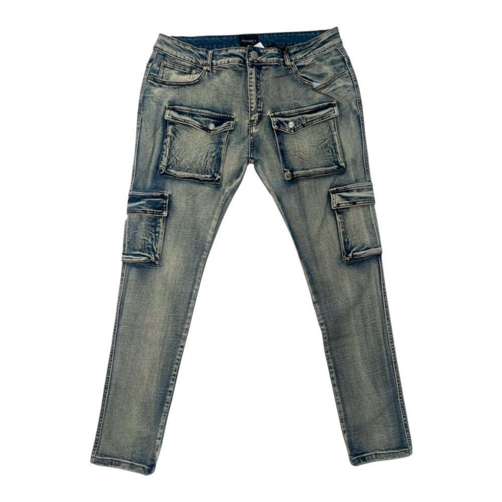 602 Denim Light Wash Distressed Cargo Jeans