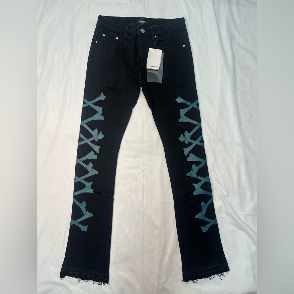 Sz 30 504 XXX Patch Stack Jeans Black