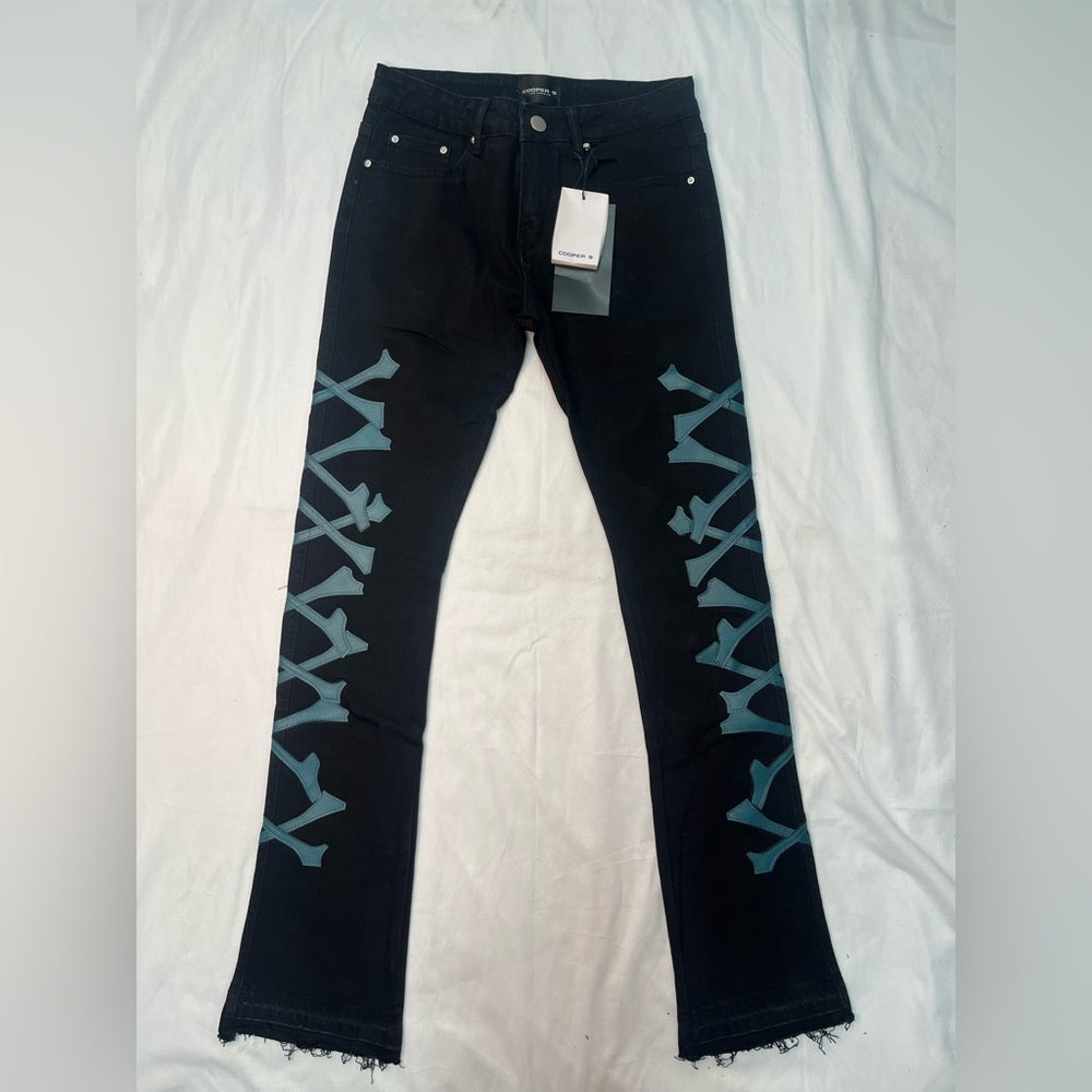 Sz 30 504 XXX Patch Stack Jeans Black