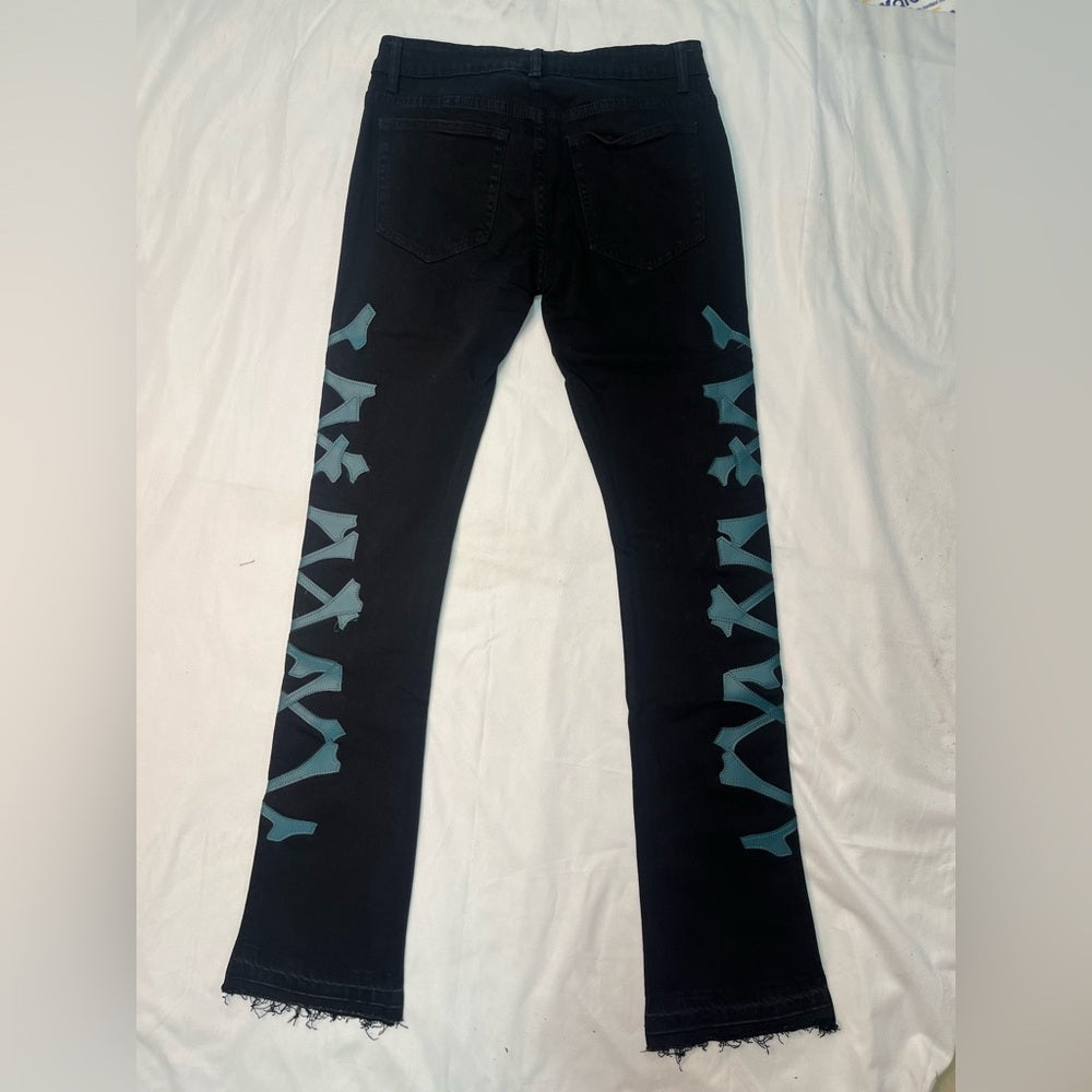 Sz 30 504 XXX Patch Stack Jeans Black