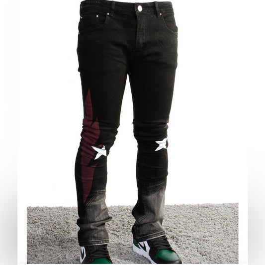 N.A.S Black Wash Jeans with Purple Wings
