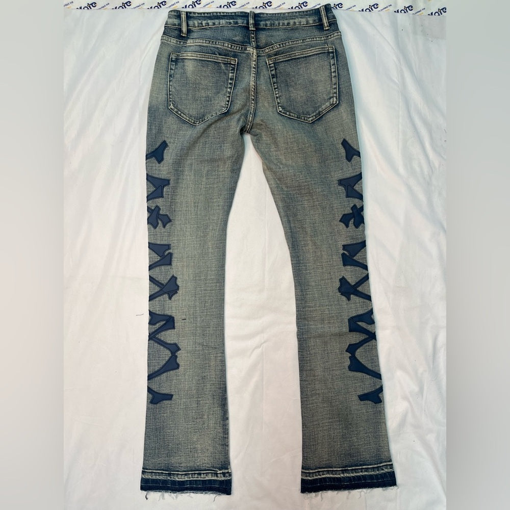 Sz Various 504 XXX Patch Stack Jeans Light Wash