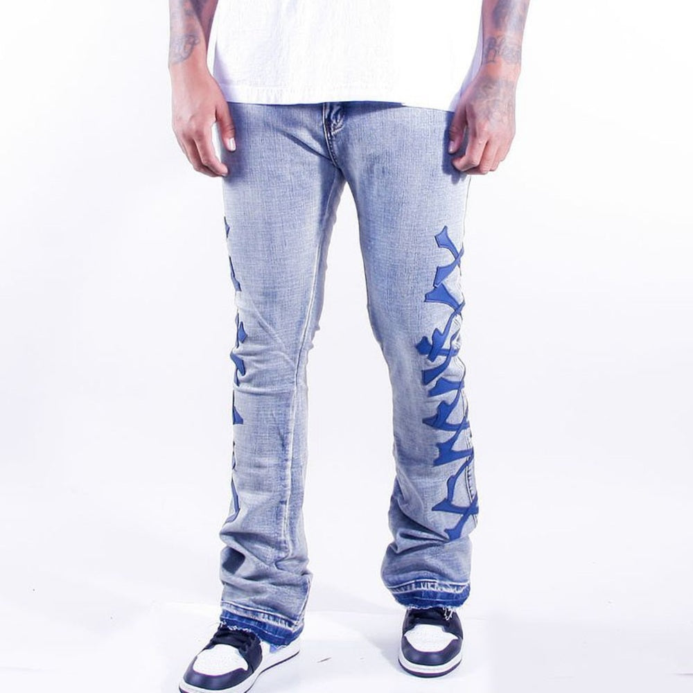 Sz Various 504 XXX Patch Stack Jeans Light Wash