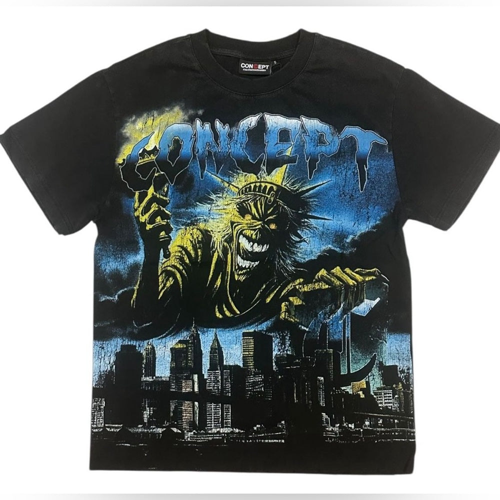 Concept Graphic T-Shirt with Bold Blue and Yellow Design