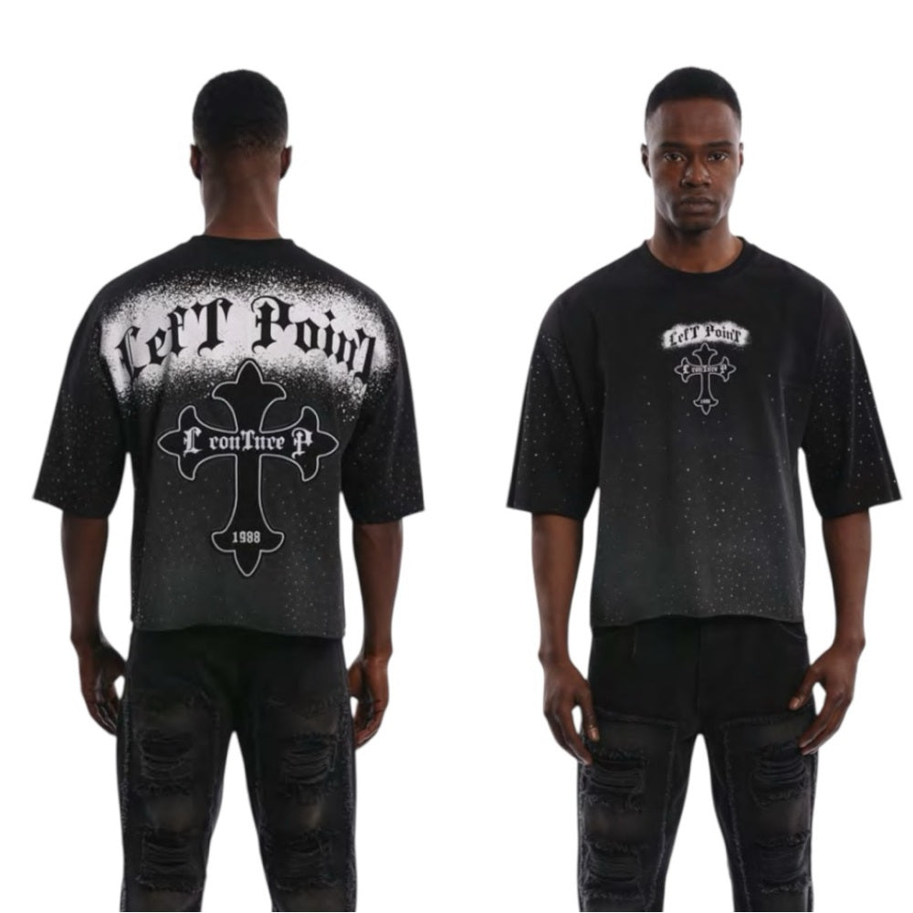 Black Graphic Tee with Bold Cross Design