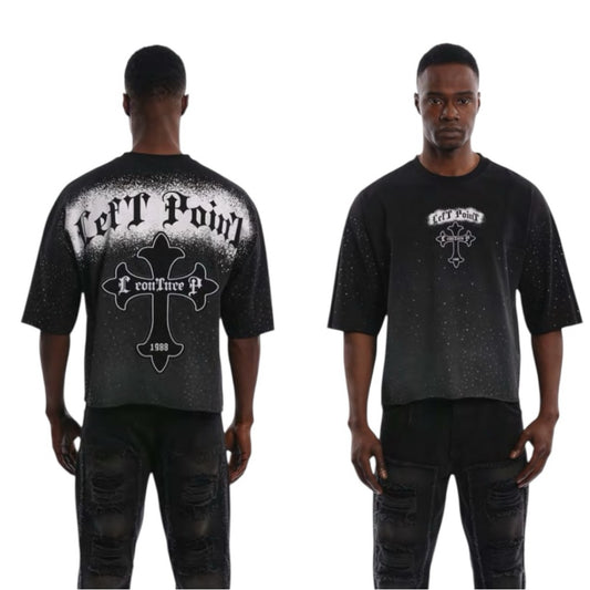 Black Graphic Tee with Bold Cross Design