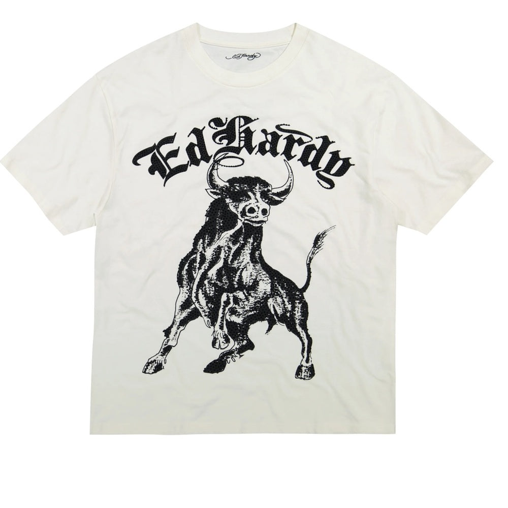 Ed Hardy Cream Rhinestone Graphic Tee
