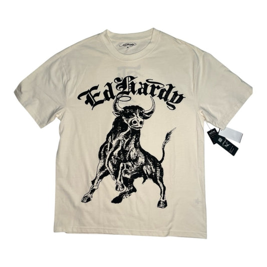Ed Hardy Cream Rhinestone Graphic Tee