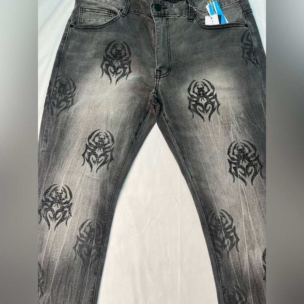 Smoke Rise Men's Spider Rhinestone Slim Fit Denim Jeans