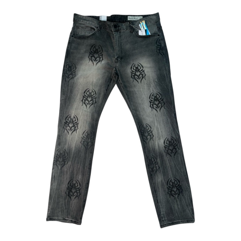 Smoke Rise Men's Spider Rhinestone Slim Fit Denim Jeans