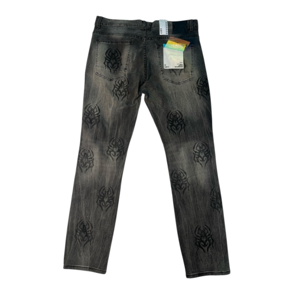 Smoke Rise Men's Spider Rhinestone Slim Fit Denim Jeans