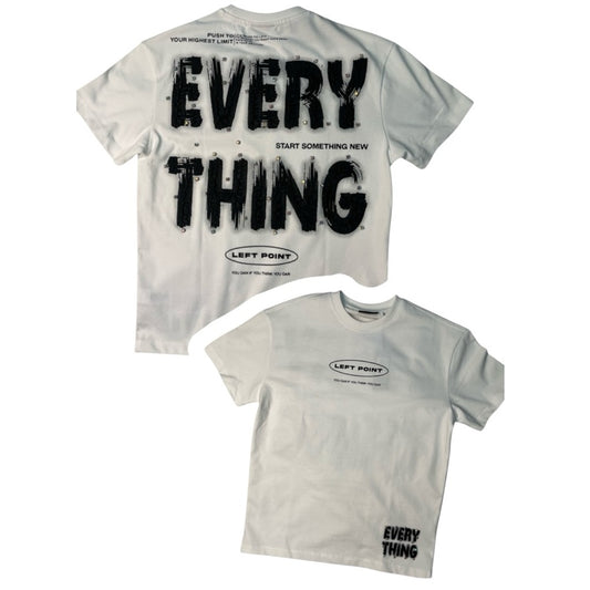 White T-Shirt with Black Embellished 'EVERYTHING' Text