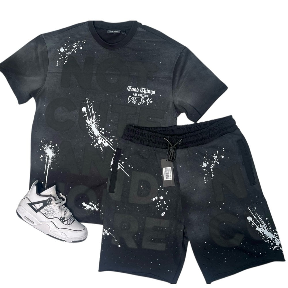 Sz Various Black Good things are possible Graphic T-Shirt and Shorts Set