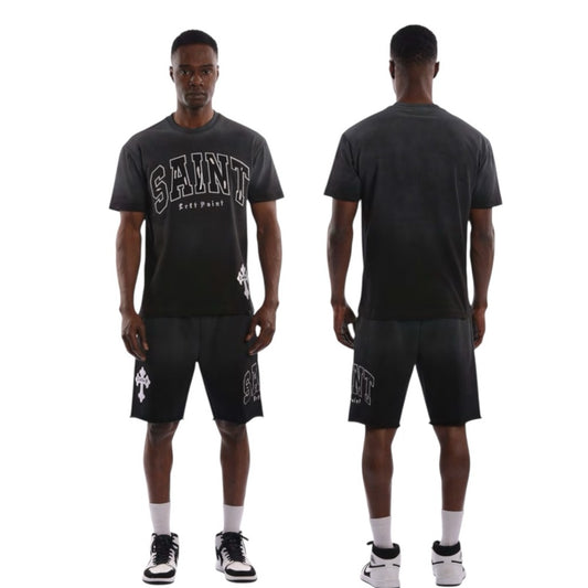 Sz VARIOUS SAINT Black Graphic T-Shirt and Shorts Set