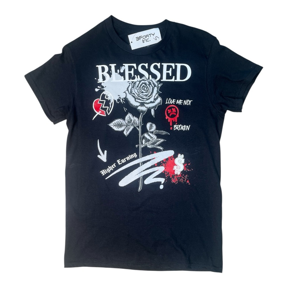 Bold Rose Graphic Black T-Shirt