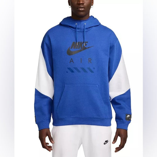 Nike Men's Air Fleece Roomy-Fit Logo-Print Hoodie in Blue