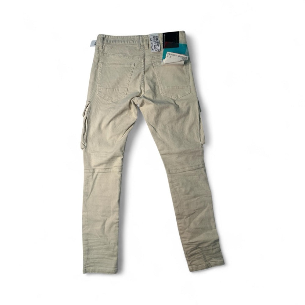 Men's Cream Cargo Jean Pants with Embroidery